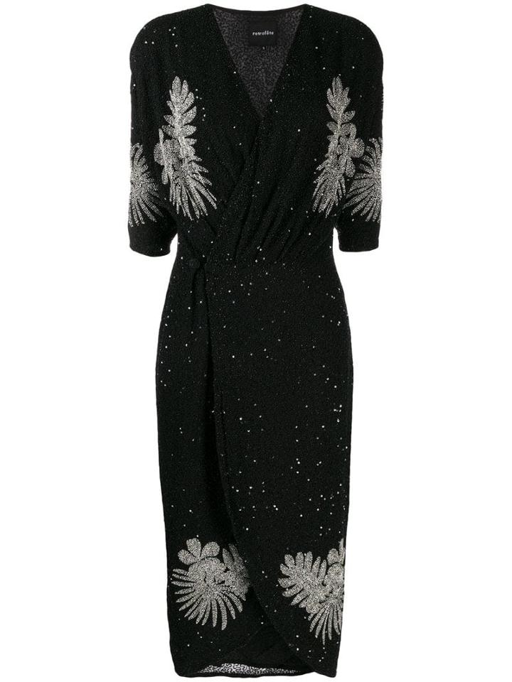 Retrofete Floral Bead Wrap-style Dress - Black