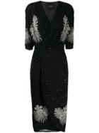 Retrofete Floral Bead Wrap-style Dress - Black