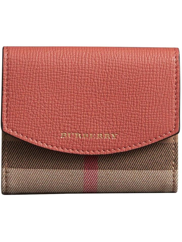 Burberry House Check And Leather Wallet - Red