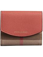 Burberry House Check And Leather Wallet - Red