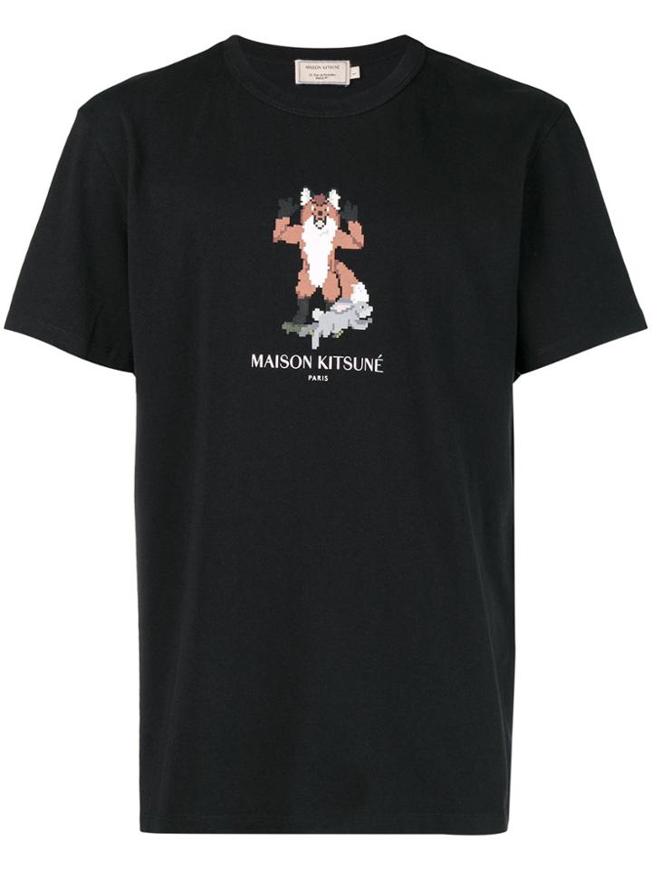 Maison Kitsuné Fox Cross Stitch Logo T-shirt - Black