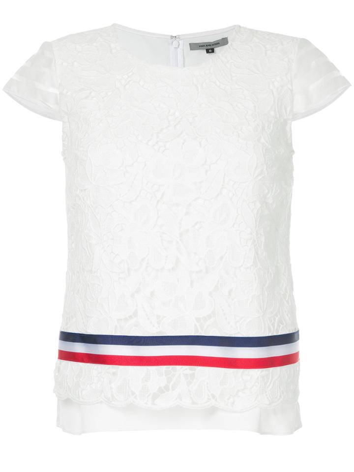 Han Ahn Soon Lace Embroidered Tri-stripe Blouse - White