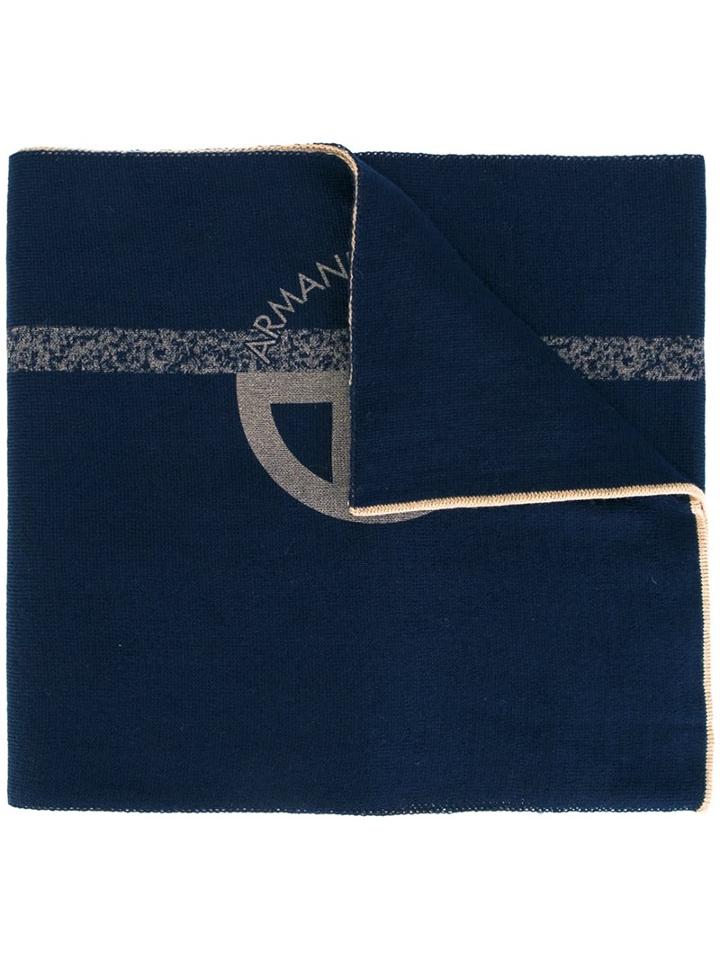 Armani Collezioni Logo Scarf, Men's, Blue, Acrylic/wool
