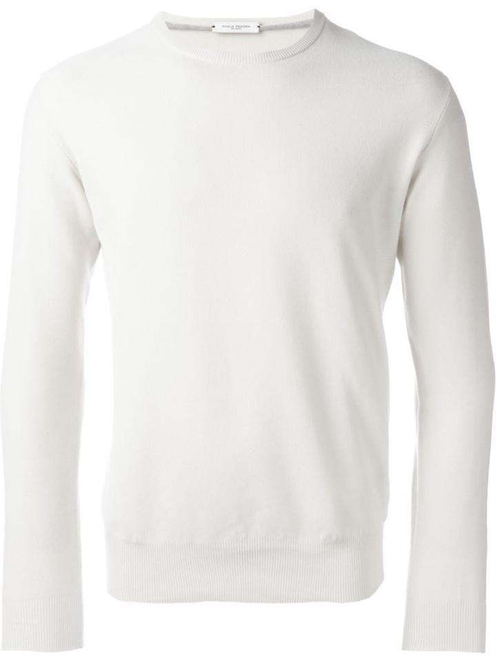 Paolo Pecora Crew Neck Sweater, Men's, Size: Xl, White, Cotton/polyamide