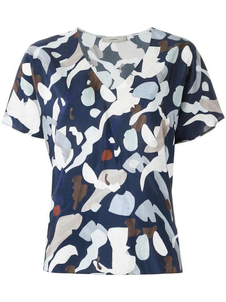 Egrey - V Neck Printed Blouse - Women - Viscose - 38, Women's, Blue, Viscose
