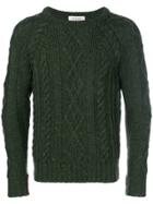Thom Browne Aran Cable Knit British Wool Crewneck Pullover - Green