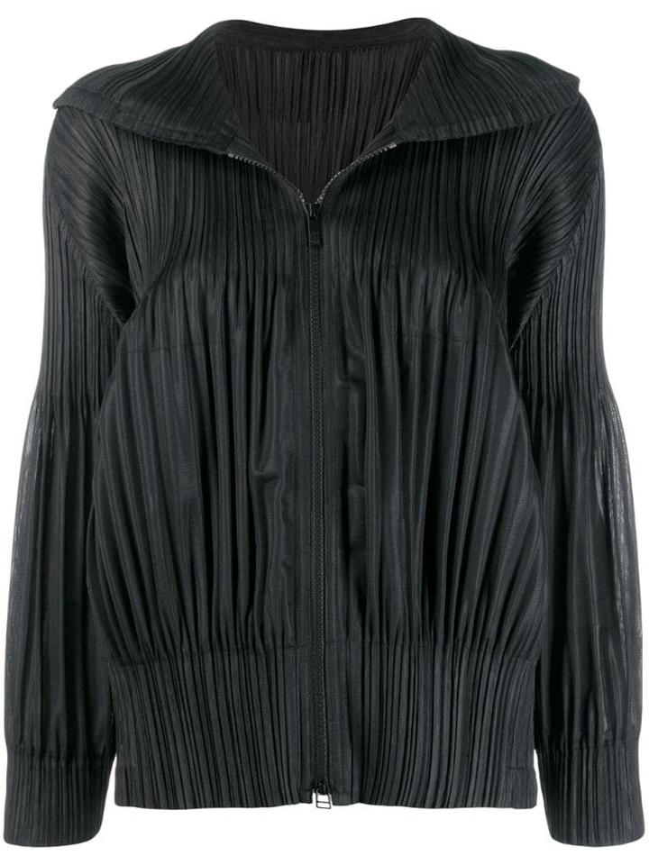 Pleats Please By Issey Miyake Pleated Zip-up Jacket - Black