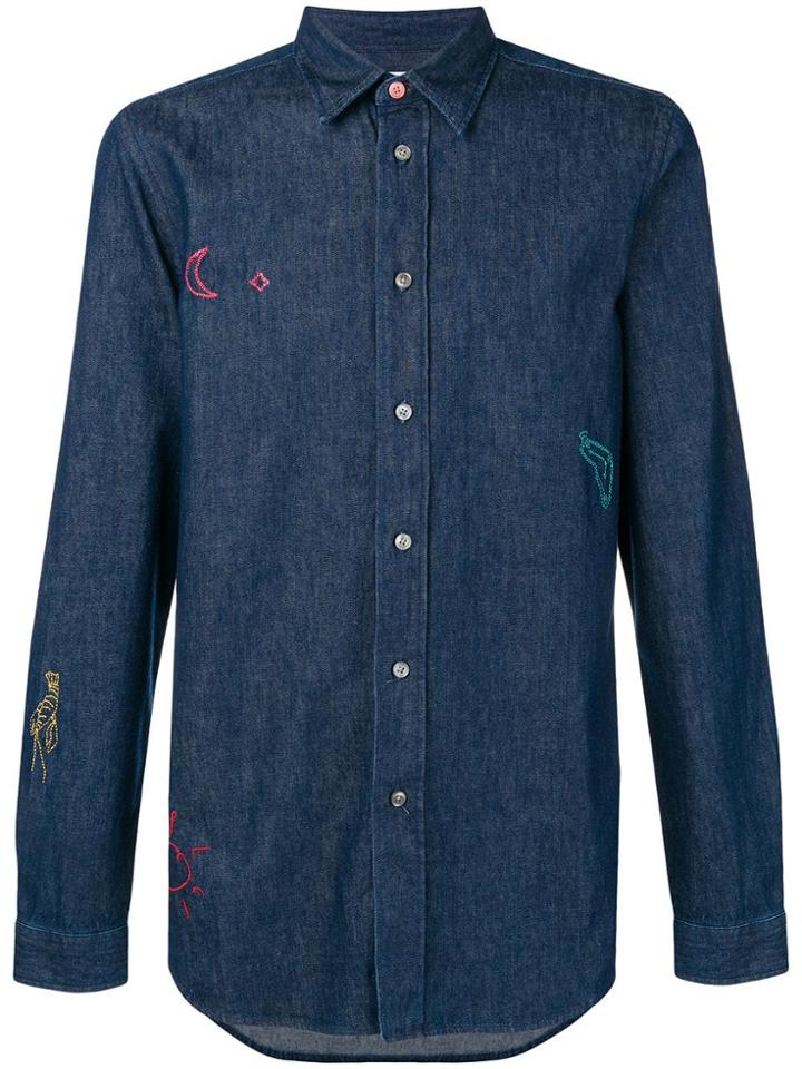 Ps By Paul Smith Embroidered Doodle Denim Shirt - Blue
