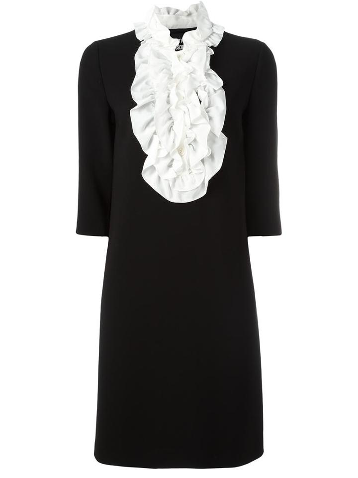 Boutique Moschino Ruffled Trim Fitted Dress, Women's, Size: 44, Black, Triacetate/polyester/silk