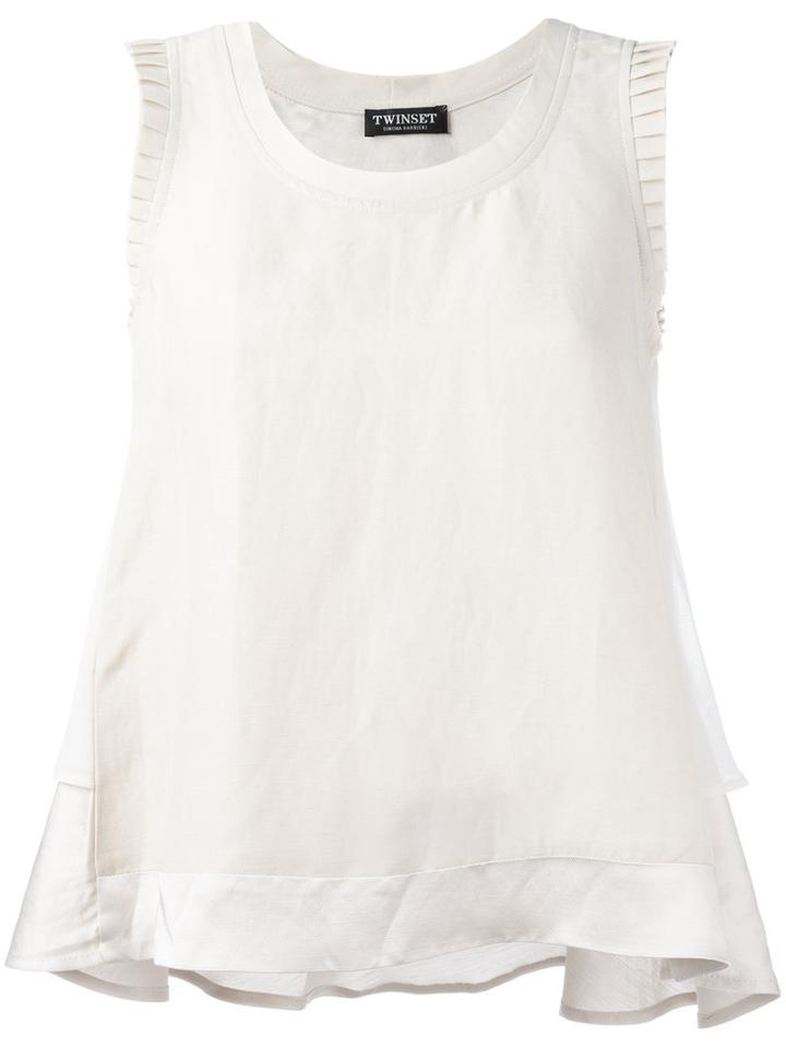 Twin-set - Frilled Sleeve Vest Top - Women - Linen/flax/acetate/viscose - 44, Nude/neutrals, Linen/flax/acetate/viscose