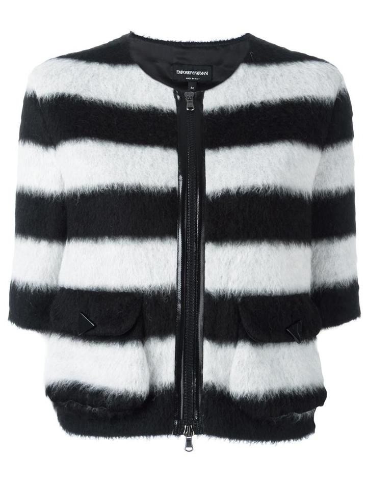 Emporio Armani Fluffy Striped Jacket, Women's, Size: 46, Black, Acrylic/polyamide/acetate/mohair