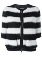 Emporio Armani Fluffy Striped Jacket, Women's, Size: 46, Black, Acrylic/polyamide/acetate/mohair