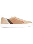 Burberry Check Detail Leather Sneakers - Neutrals