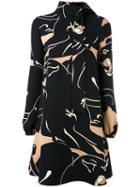 Valentino - Printed Funnel Neck Mini Dress - Women - Silk - 42, Black, Silk