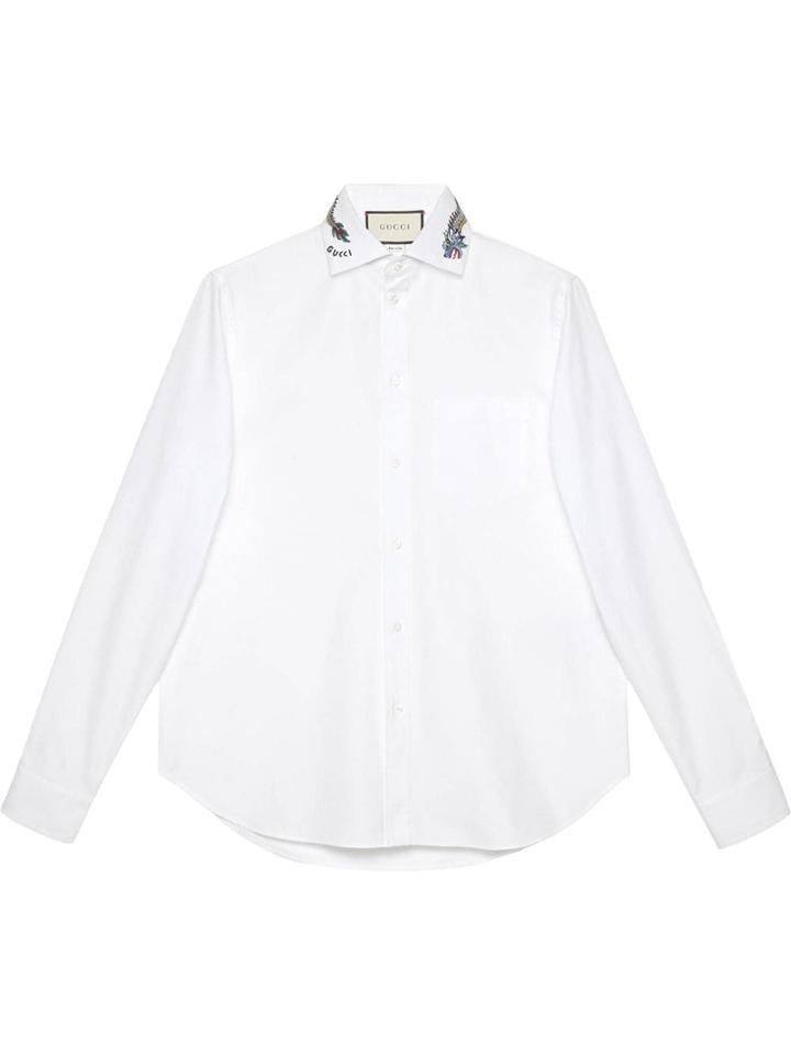 Gucci Cotton Shirt With Embroidered Collar - White