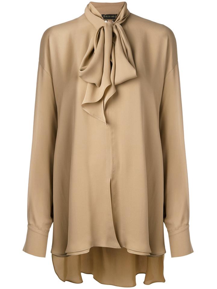 Plein Sud - Flared Top - Women - Silk - 42, Brown, Silk