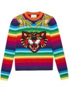 Gucci Striped Wool Intarsia Sweater With Appliqués - Multicolour
