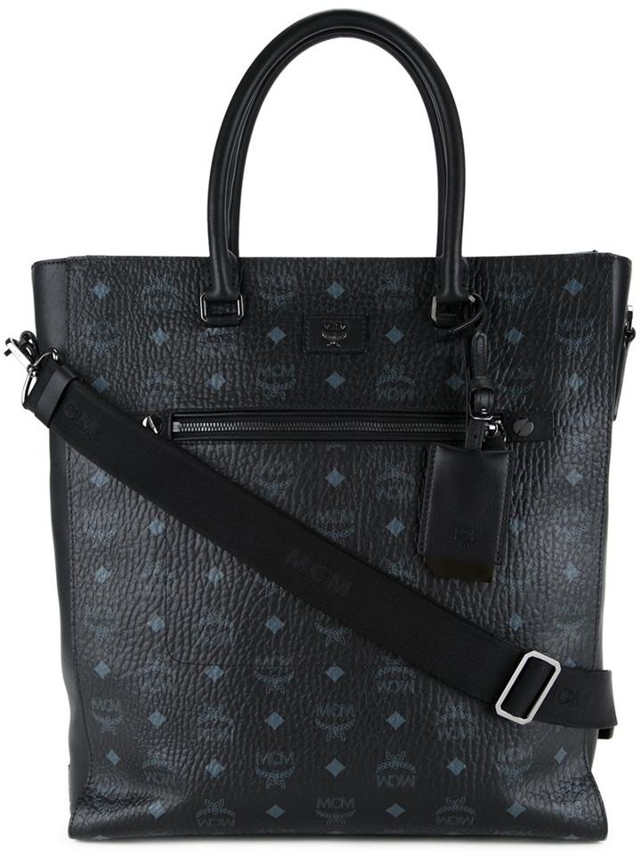 Mcm Logo Printed Shopping Bag