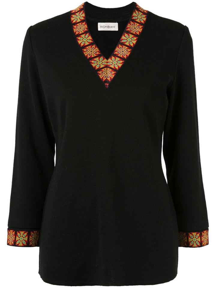 Yves Saint Laurent Pre-owned Patterned Trim Knit Top - Black