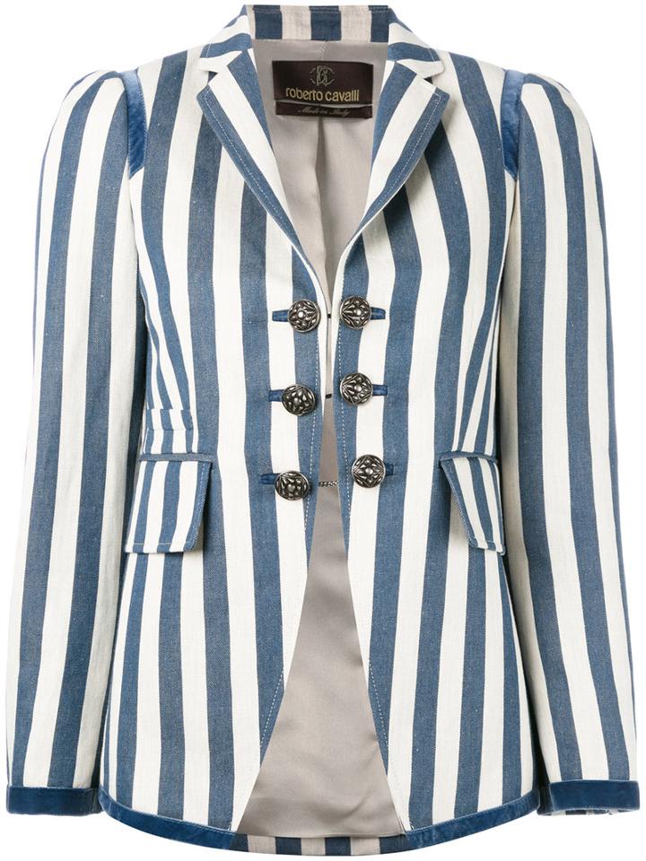 Roberto Cavalli - Striped Blazer - Women - Cotton/ramie/polyester/viscose - 40, Women's, White, Cotton/ramie/polyester/viscose