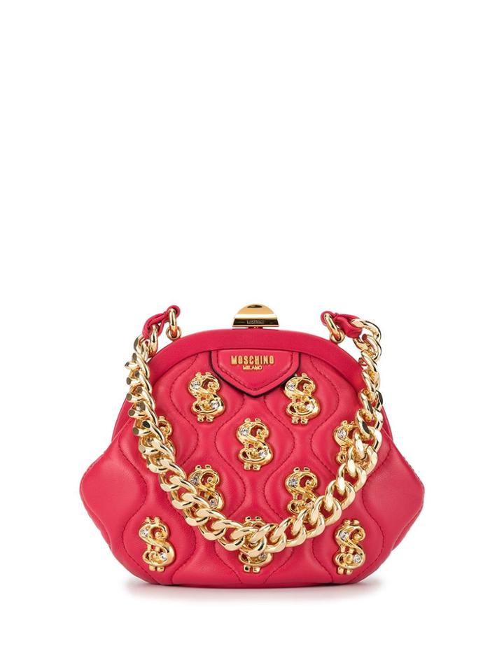 Moschino Frame Dollar Studs Shoulder Bag - Red