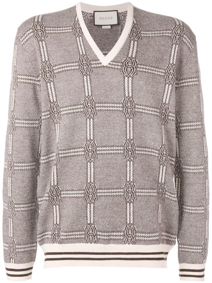 Gucci Knit V Neck Sweatshirt - Brown