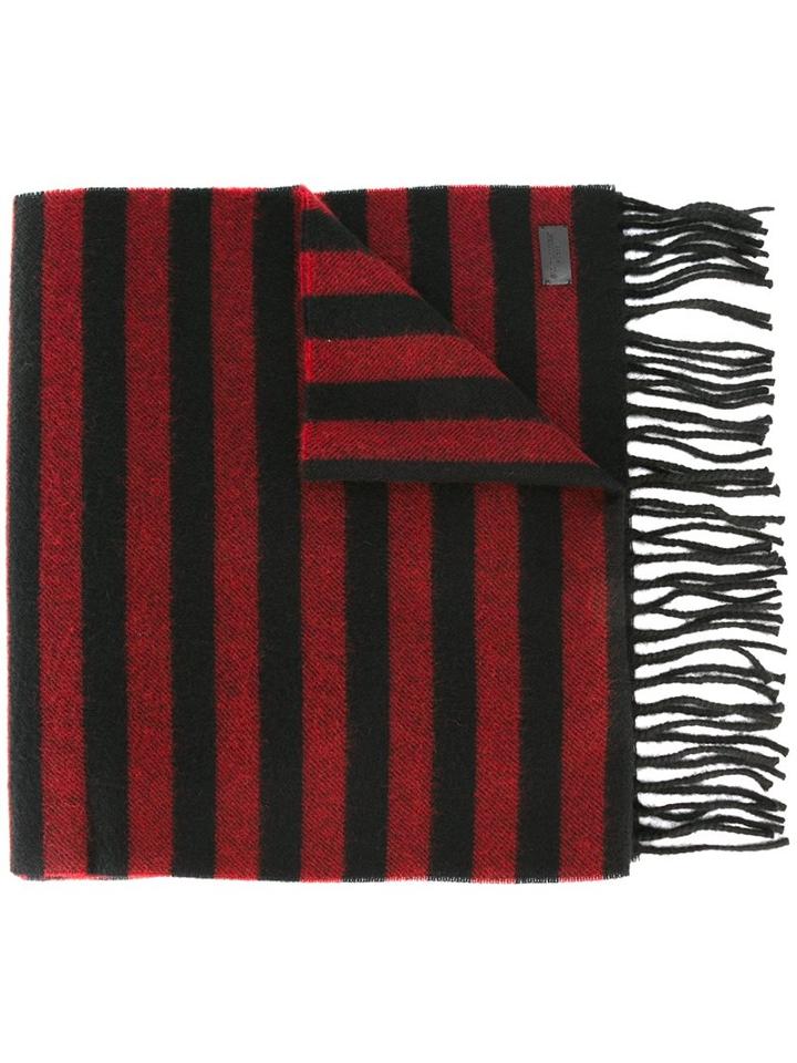 Saint Laurent Striped Fringed Scarf, Men's, Red, Wool