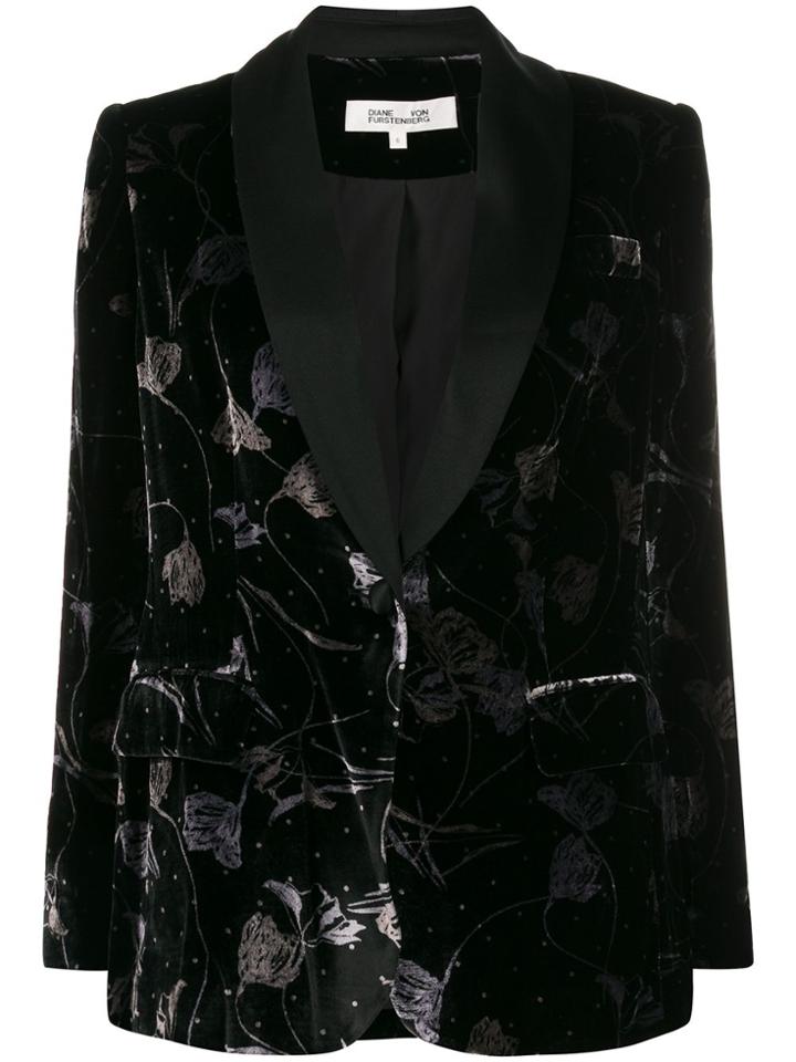 Diane Von Furstenberg Floral Velvet Blazer - Black