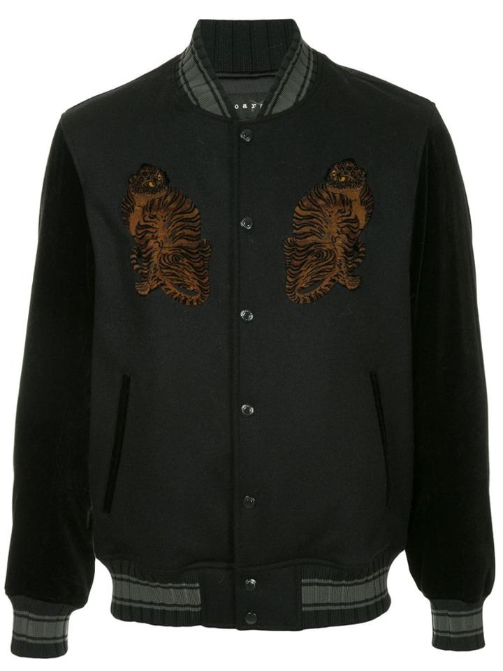 Roarguns Leopard Applique Bomber Jacket Jackets - Black