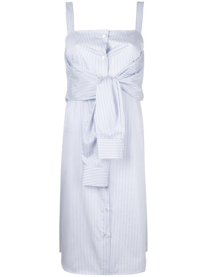 Maison Margiela Tie Front Pinstripe Dress, Women's, Size: 42, Blue, Cotton