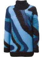 P.a.r.o.s.h. Wave Intarsia Turtle Neck Sweater, Women's, Size: Large, Blue, Acrylic/polyamide/polyester/wool
