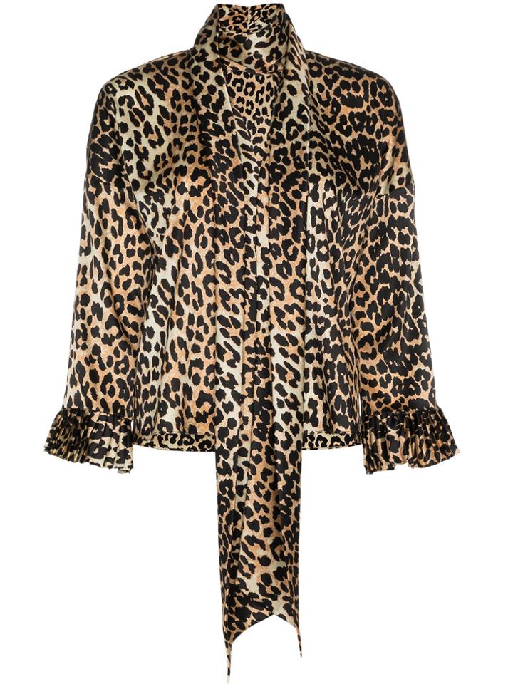Ganni Calla Leopard Print Blouse - Brown