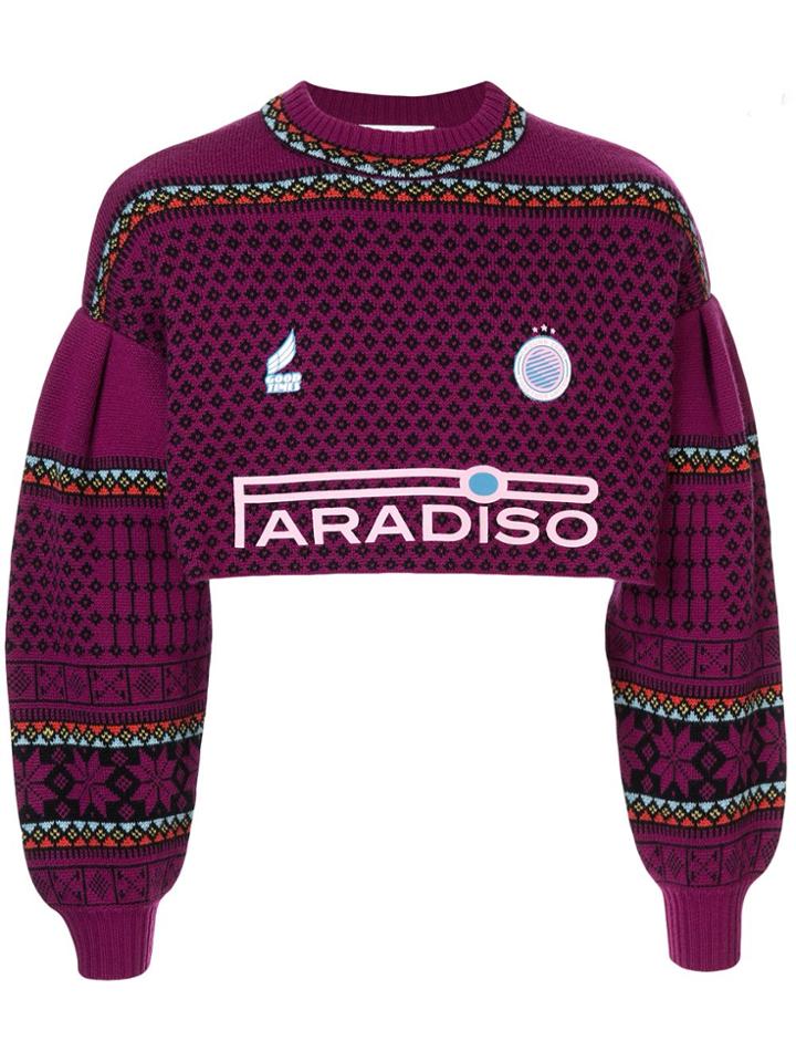 Ground Zero Cropped Printed Sweater - Purple