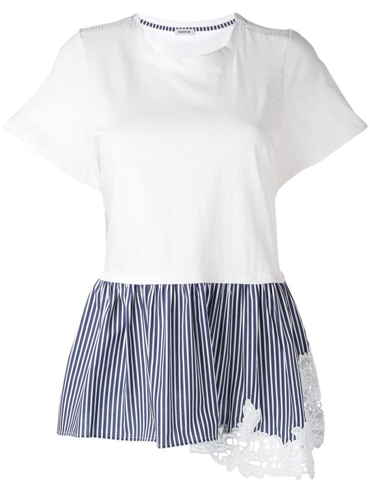 P.a.r.o.s.h. - Striped Ruffled Hem T-shirt - Women - Cotton - S, Women's, White, Cotton