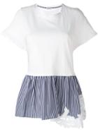 P.a.r.o.s.h. - Striped Ruffled Hem T-shirt - Women - Cotton - S, Women's, White, Cotton