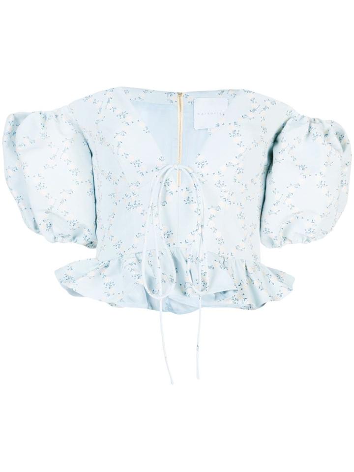 Markarian Floral Print Peplum Top - Blue