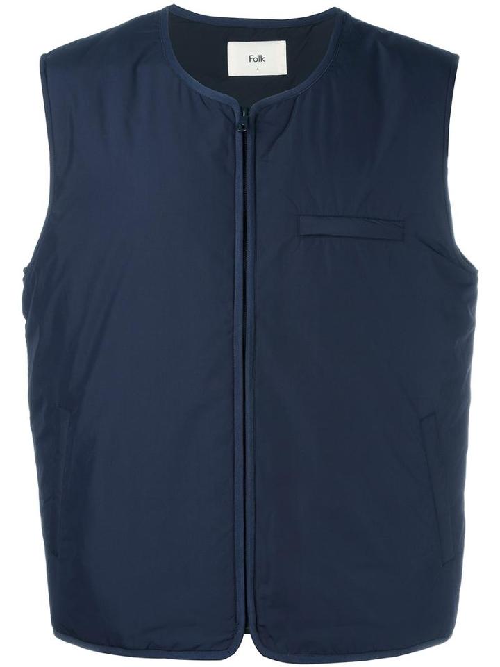 Folk Zipped Gillet, Men's, Size: 5, Blue, Polyester