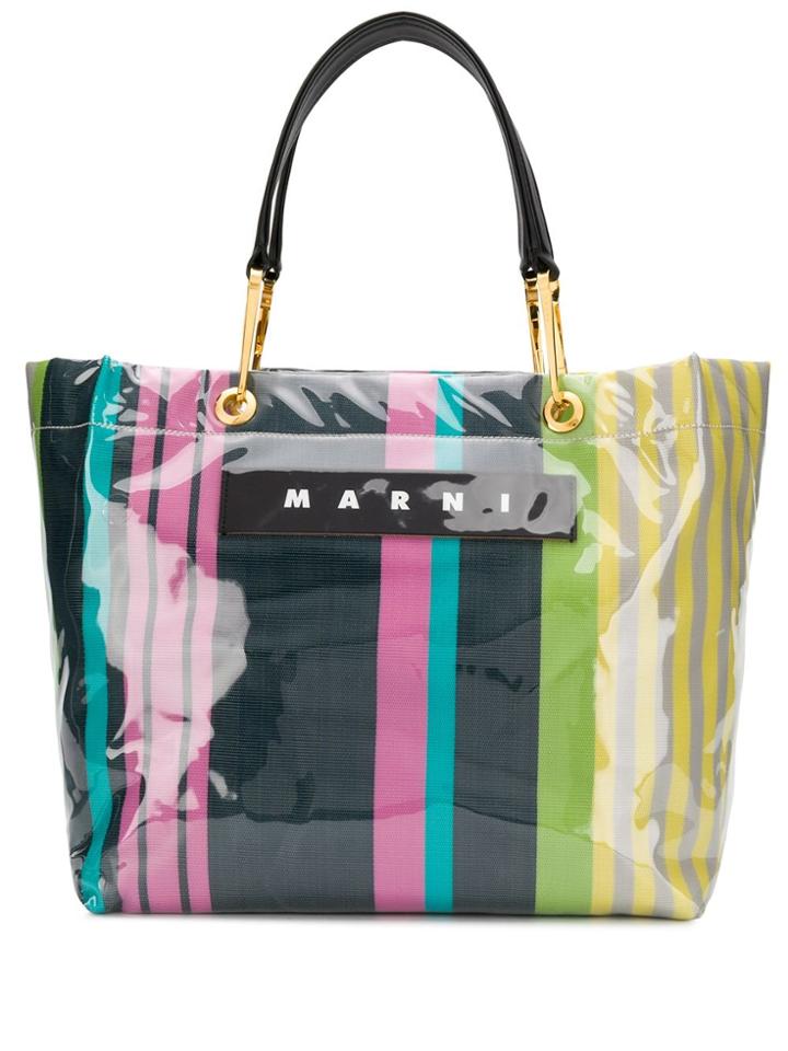 Marni Glossy Grip Striped Tote - Pink