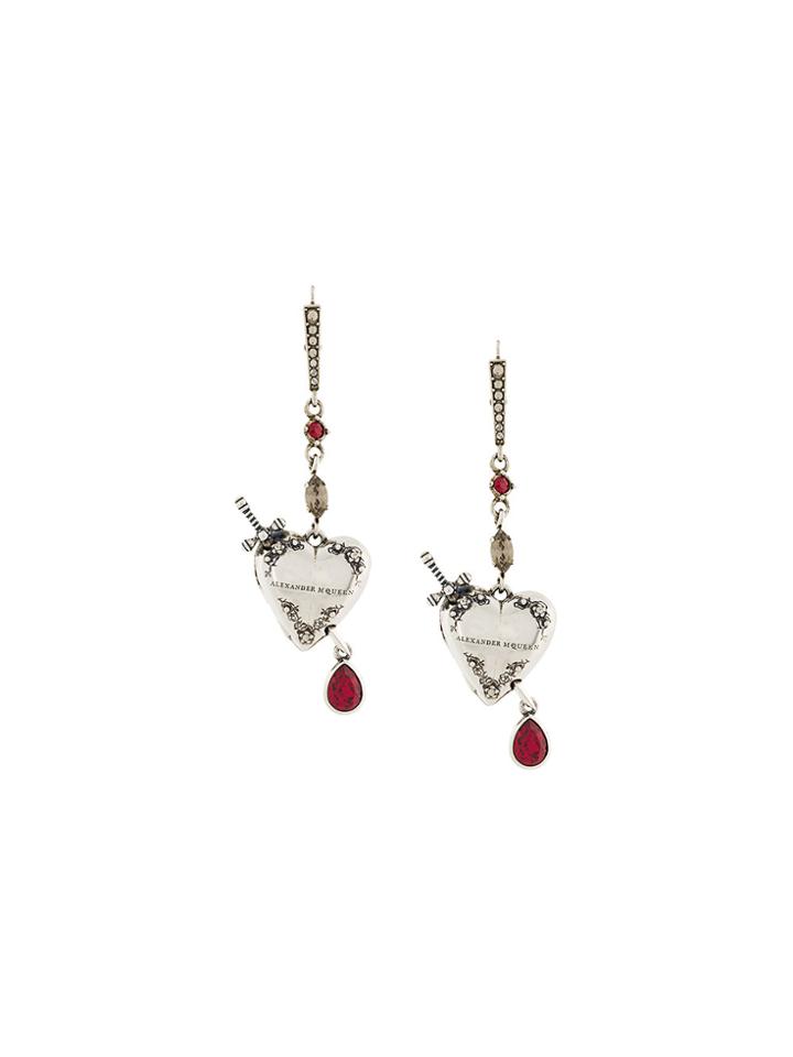 Alexander Mcqueen Heart And Dagger Drop Earrings - Metallic