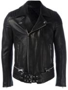 Balmain Belted Accent Biker Jacket, Men's, Size: 50, Black, Cotton/lamb Skin/polyester