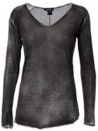 Avant Toi V Neck Semi Sheer Relaxed Fit Jumper, Women's, Size: Xs, Black, Cotton/polyamide/viscose