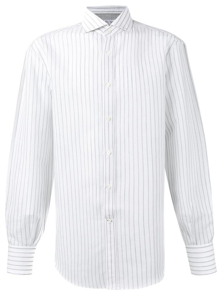 Brunello Cucinelli Striped Shirt, Men's, Size: Xl, White, Cotton/linen/flax