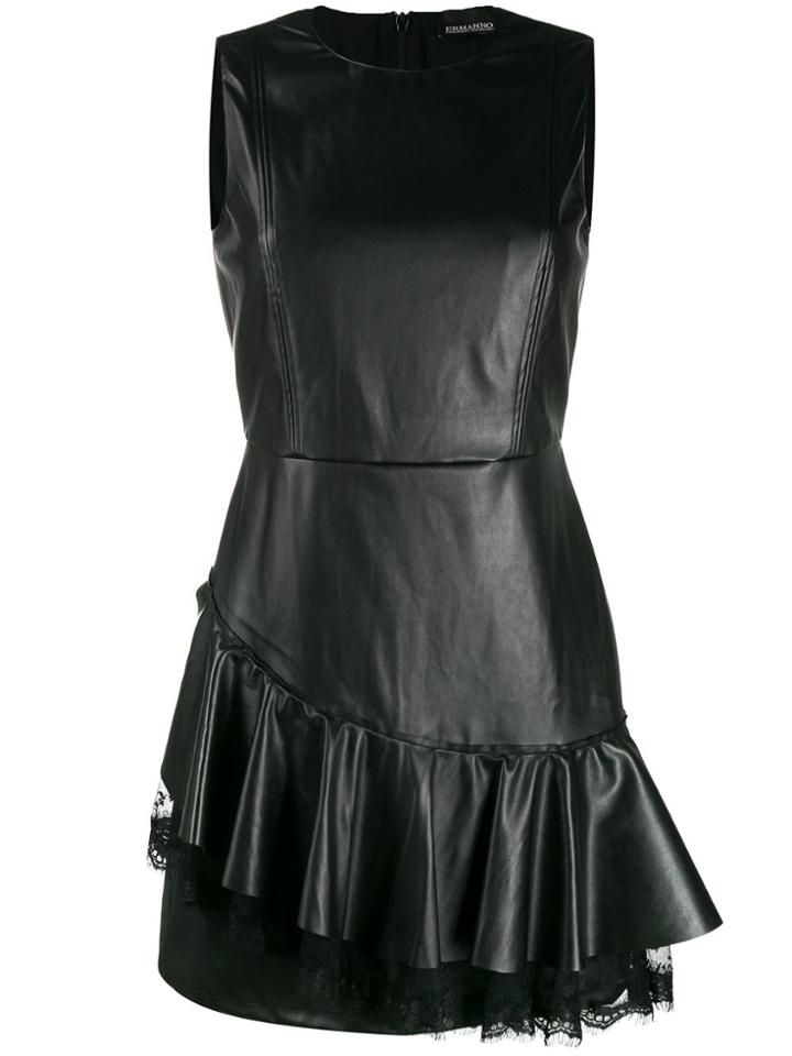 Ermanno Ermanno Faux-leather Ruffle Dress - Black