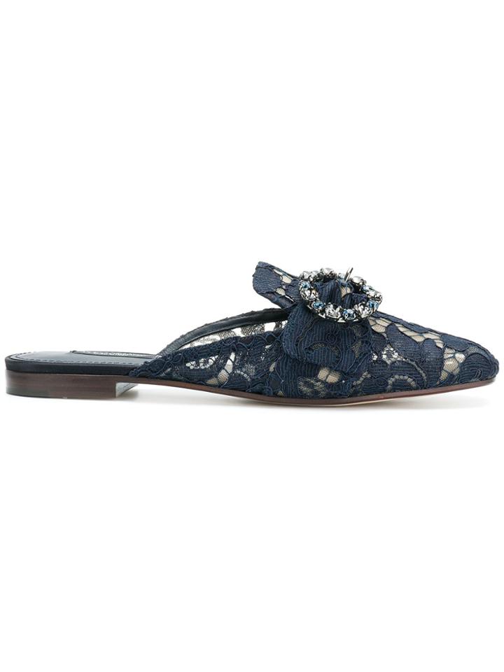 Dolce & Gabbana Embellished Lace Mules - Blue