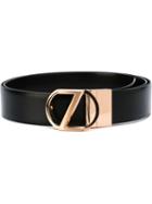Z Zegna Metallic Logo Buckle Belt, Men's, Size: 85, Black, Calf Leather