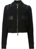 Just Cavalli Leather Trim Jacket, Women's, Size: 44, Black, Goat Skin/lamb Skin/acetate/viscose