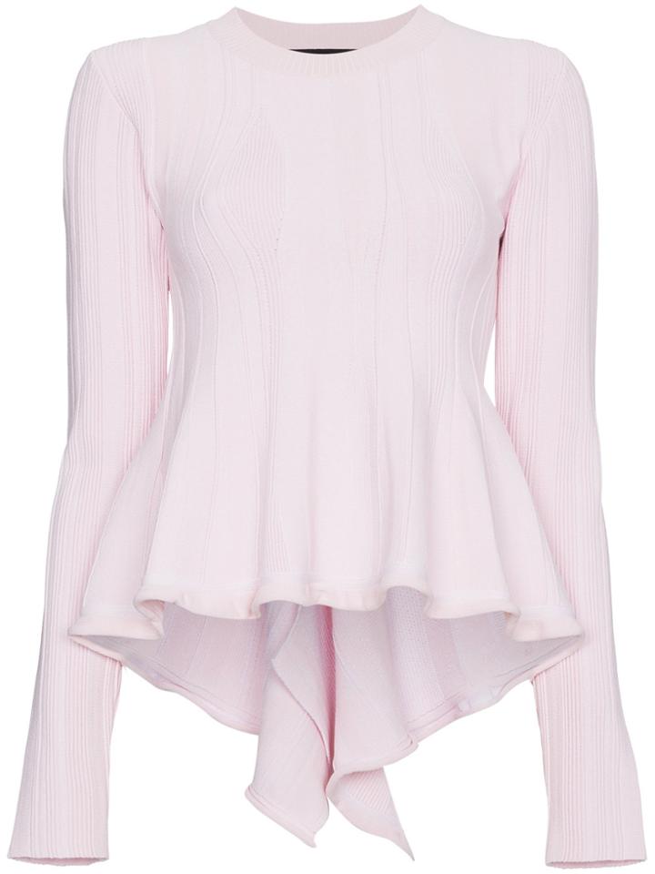 Proenza Schouler Long Sleeve Peplum Knit Top - Pink & Purple