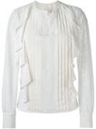 See By Chloé Embroidered Panel Ruffled Blouse, Women's, Size: 40, White, Polyester/silk