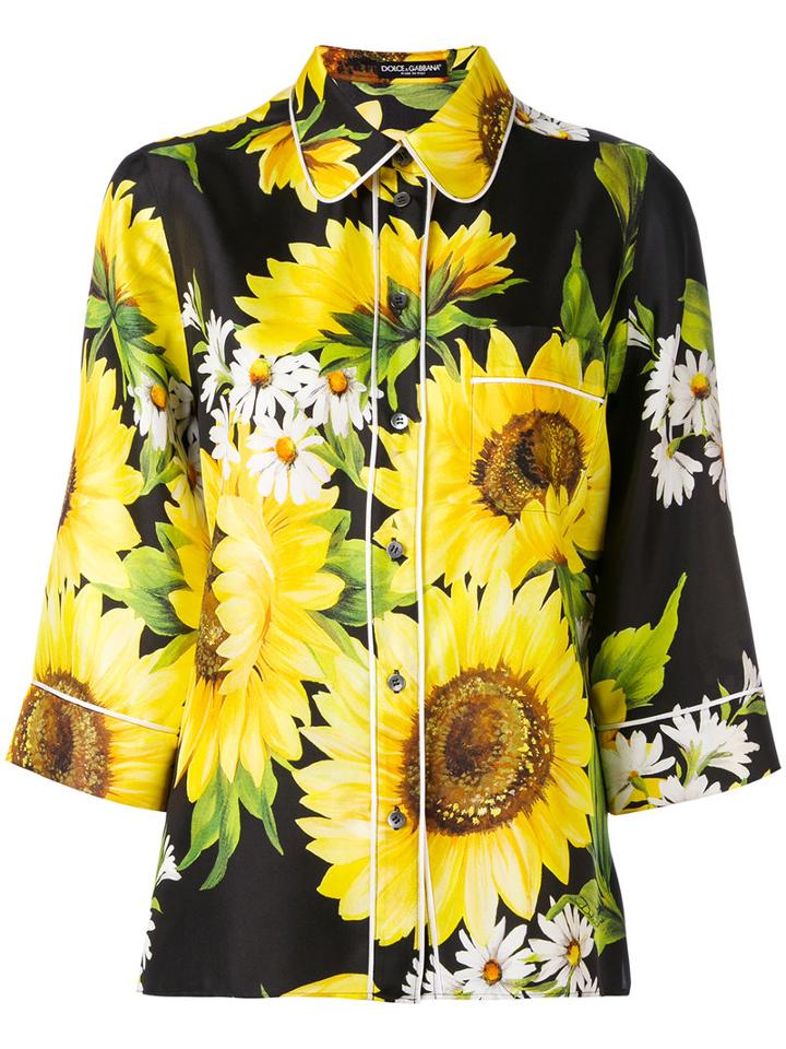 Dolce & Gabbana - Sunflower Print Shirt - Women - Silk/cotton - 46, Black, Silk/cotton