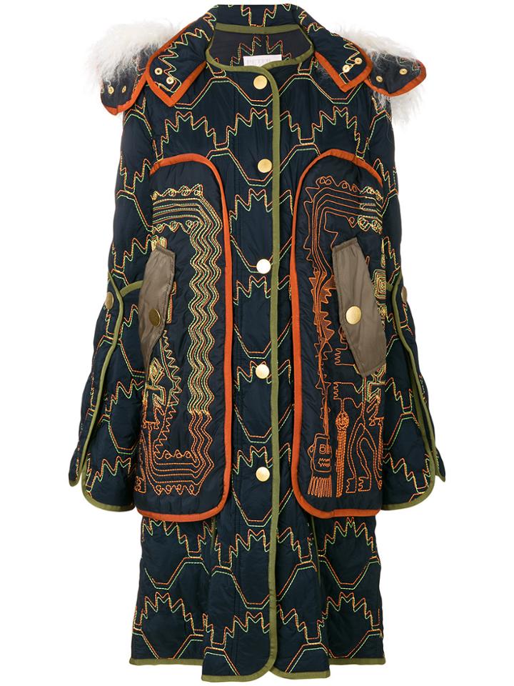 Peter Pilotto Quilted Long Hooded Coat - Blue